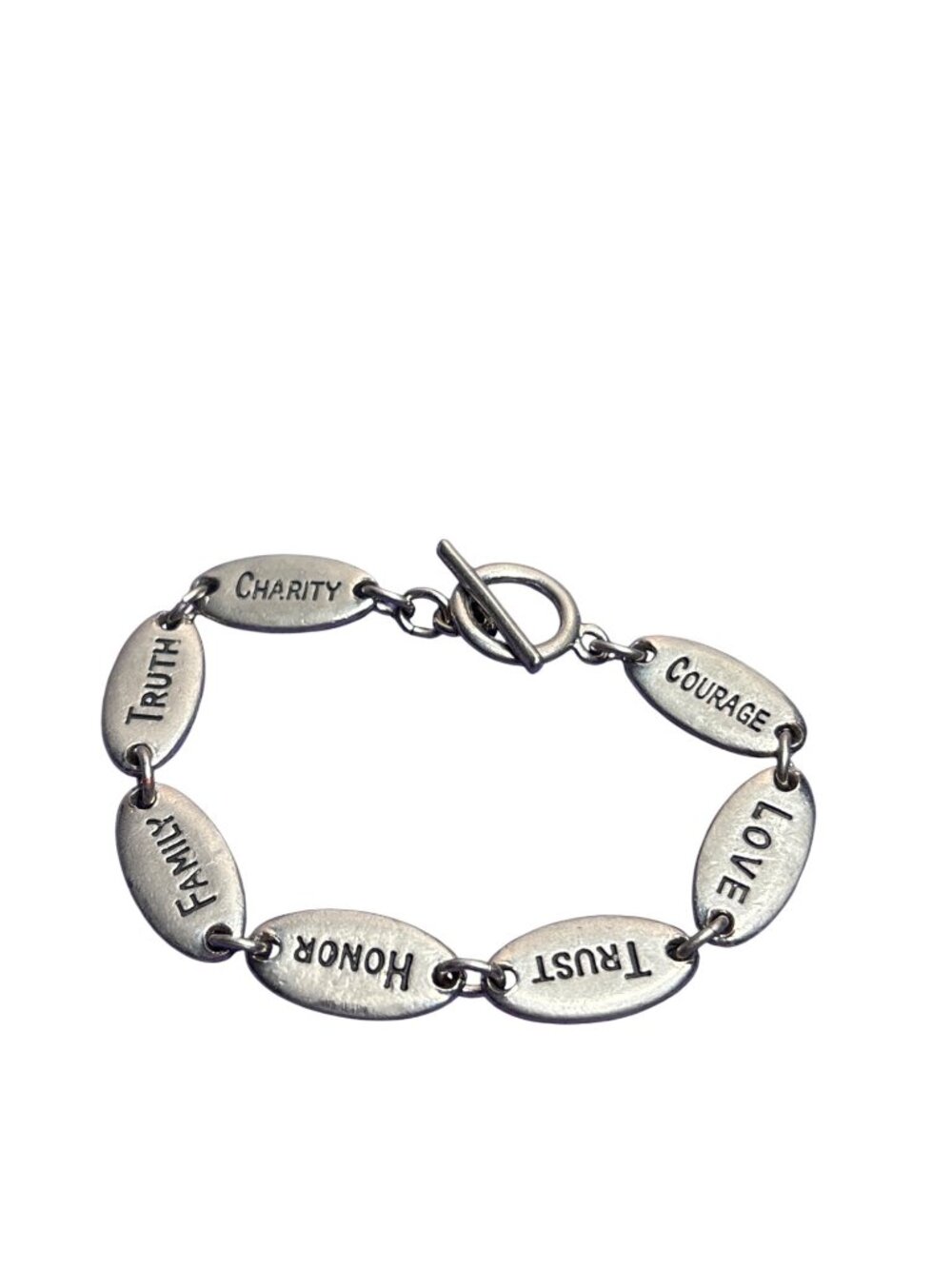 Inspirational Virtues Bracelet Silvertone Toggle Clasp 6.75 inches